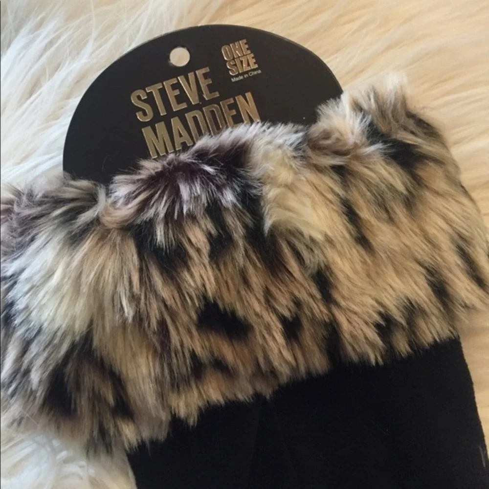 NWT  STEVE‎ MADDEN LEOPARD BLK BOOT LINER